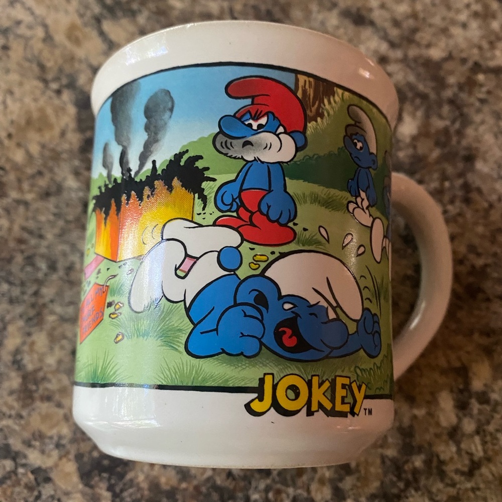 1982 Smurf “Jokey” Ceramic Mug # 1596 Wallace Berrie Co